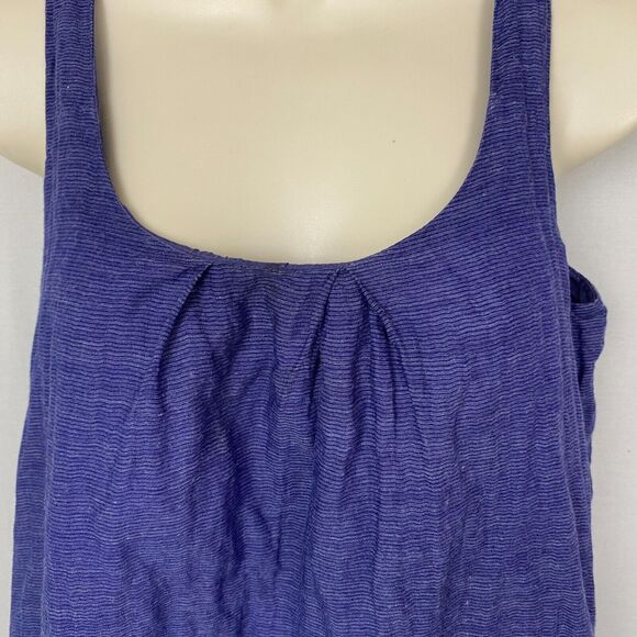 Eileen Fisher Dress Women XS Purple Shift Sundress Metallic Micro Stripe Pockets - Picture 3 of 13